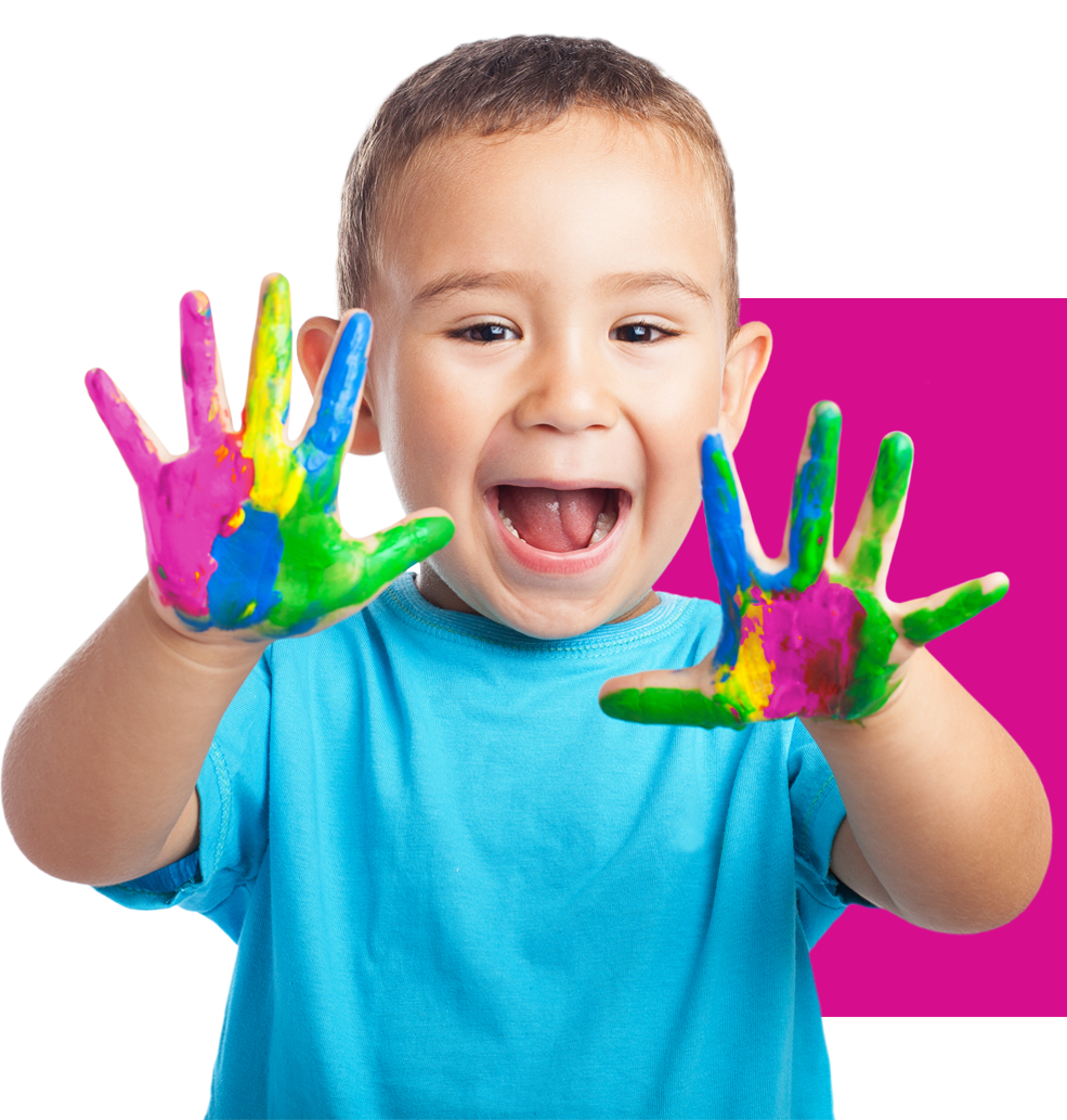 Child with paint on hands.